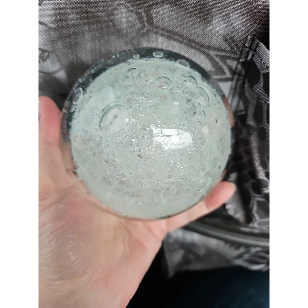 Vtg Hand Blown Clear Art Glass Mushroom Paperweight Controlled Bubbles Studio